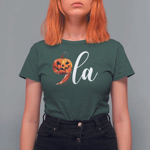 Harris Halloween T Shirt For Women Comma La Kamala Horror Pumpkin Punctuation Knife TS11 Dark Forest Green Print Your Wear