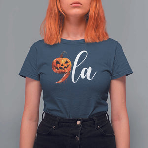 Harris Halloween T Shirt For Women Comma La Kamala Horror Pumpkin Punctuation Knife TS11 Navy Print Your Wear