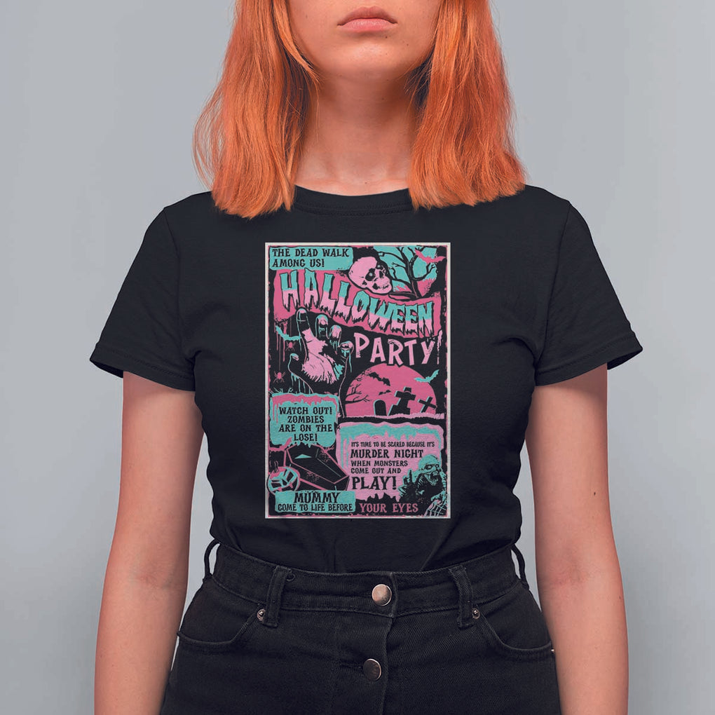 Halloween Party Poster T Shirt For Women Terror Old Time Halloween Horror Movies Characters Skull Mummy Grave TS11 Black Print Your Wear