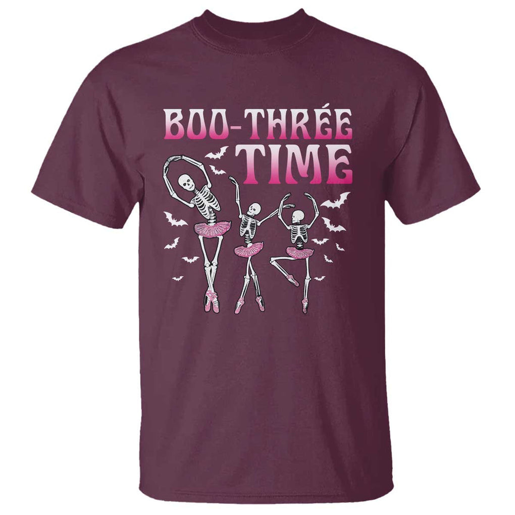 Funny Halloween Ballet T Shirt Boo Three Time Bourree Skeleton Dancer Bat TS11 Maroon Print Your Wear