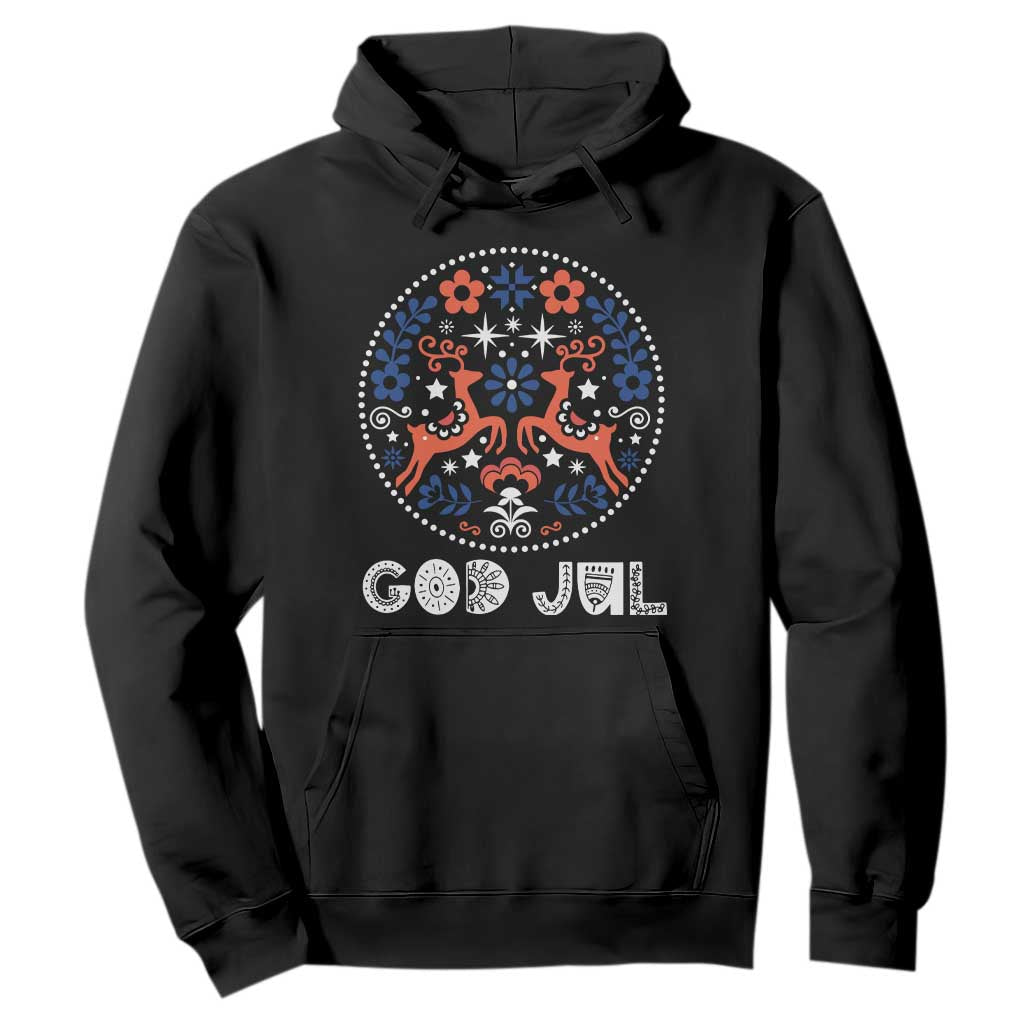 Yule God Jul Hoodie Folk Art Scandinavian Reindeers TS11 Black Print Your Wear