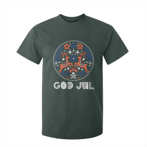 Yule God Jul T Shirt For Kid Folk Art Scandinavian Reindeers TS11 Dark Forest Green Print Your Wear