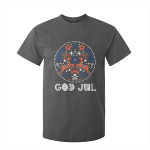 Yule God Jul T Shirt For Kid Folk Art Scandinavian Reindeers TS11 Dark Heather Print Your Wear