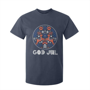 Yule God Jul T Shirt For Kid Folk Art Scandinavian Reindeers TS11 Navy Print Your Wear