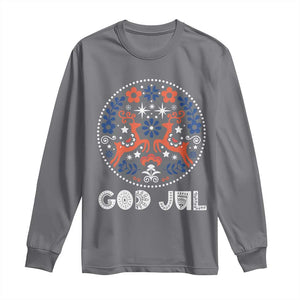 Yule God Jul Long Sleeve Shirt Folk Art Scandinavian Reindeers TS11 Charcoal Print Your Wear