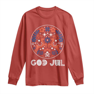 Yule God Jul Long Sleeve Shirt Folk Art Scandinavian Reindeers TS11 Red Print Your Wear