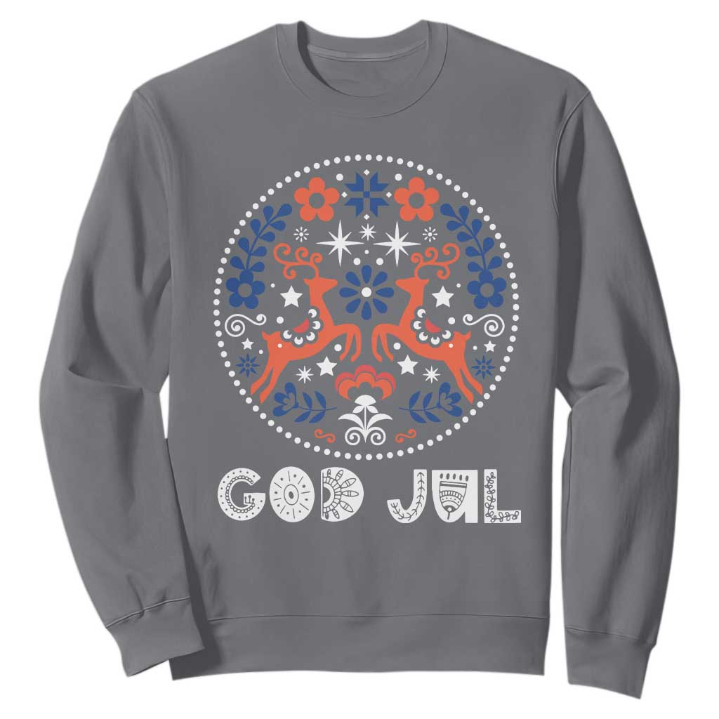 Yule God Jul Sweatshirt Folk Art Scandinavian Reindeers TS11 Charcoal Print Your Wear