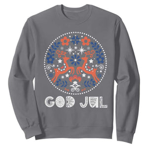 Yule God Jul Sweatshirt Folk Art Scandinavian Reindeers TS11 Charcoal Print Your Wear