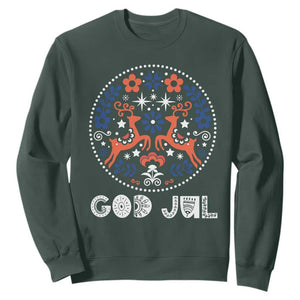 Yule God Jul Sweatshirt Folk Art Scandinavian Reindeers TS11 Dark Forest Green Print Your Wear