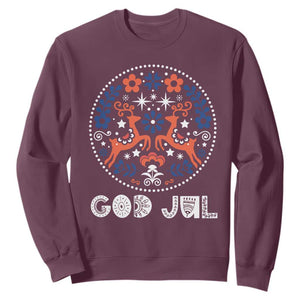 Yule God Jul Sweatshirt Folk Art Scandinavian Reindeers TS11 Maroon Print Your Wear