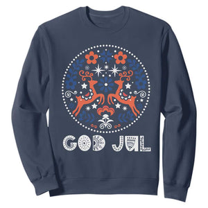 Yule God Jul Sweatshirt Folk Art Scandinavian Reindeers TS11 Navy Print Your Wear