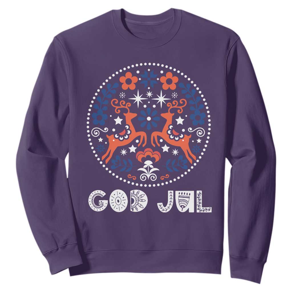 Yule God Jul Sweatshirt Folk Art Scandinavian Reindeers TS11 Purple Print Your Wear