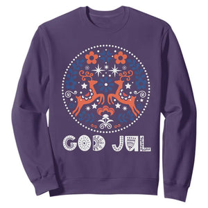 Yule God Jul Sweatshirt Folk Art Scandinavian Reindeers TS11 Purple Print Your Wear
