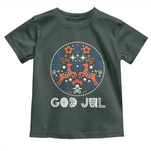 Yule God Jul Toddler T Shirt Folk Art Scandinavian Reindeers TS11 Dark Forest Green Print Your Wear