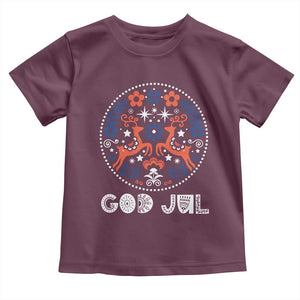 Yule God Jul Toddler T Shirt Folk Art Scandinavian Reindeers TS11 Maroon Print Your Wear