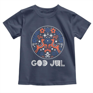 Yule God Jul Toddler T Shirt Folk Art Scandinavian Reindeers TS11 Navy Print Your Wear