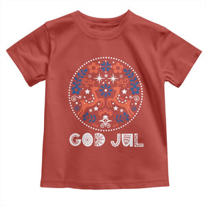 Yule God Jul Toddler T Shirt Folk Art Scandinavian Reindeers TS11 Red Print Your Wear