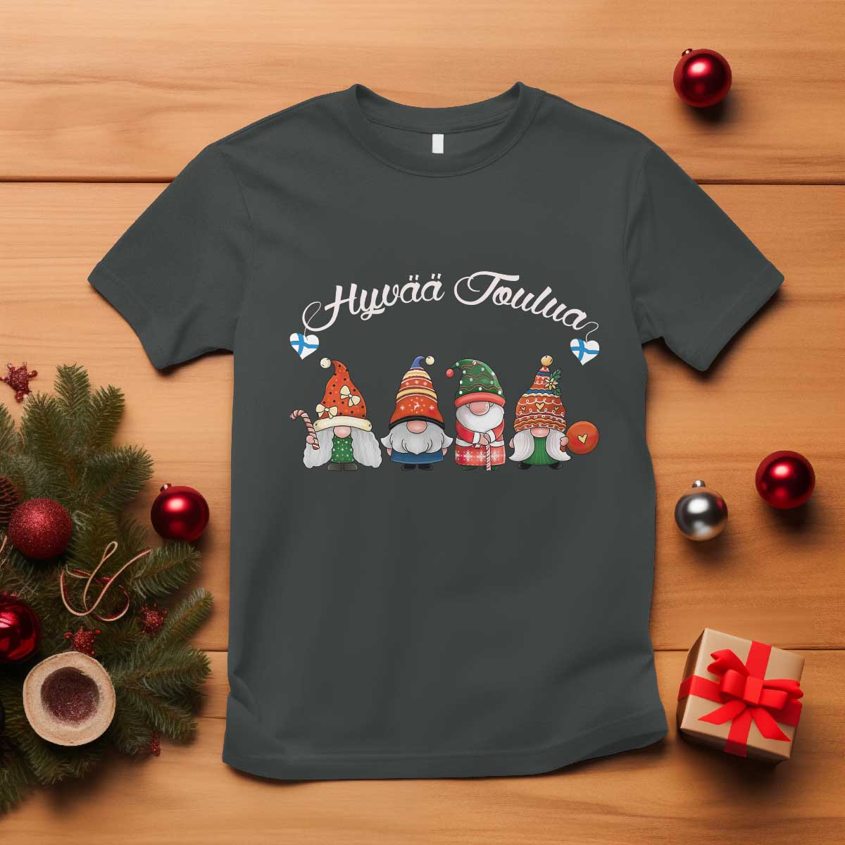Hyvaa Joulua T Shirt Finland Christmas Gnome Korsns Sweater TS11 Dark Heather Print Your Wear