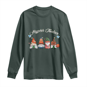 Hyvaa Joulua Long Sleeve Shirt Finland Christmas Gnome Korsns Sweater TS11 Dark Forest Green Print Your Wear