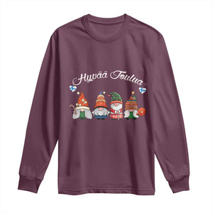 Hyvaa Joulua Long Sleeve Shirt Finland Christmas Gnome Korsns Sweater TS11 Maroon Print Your Wear