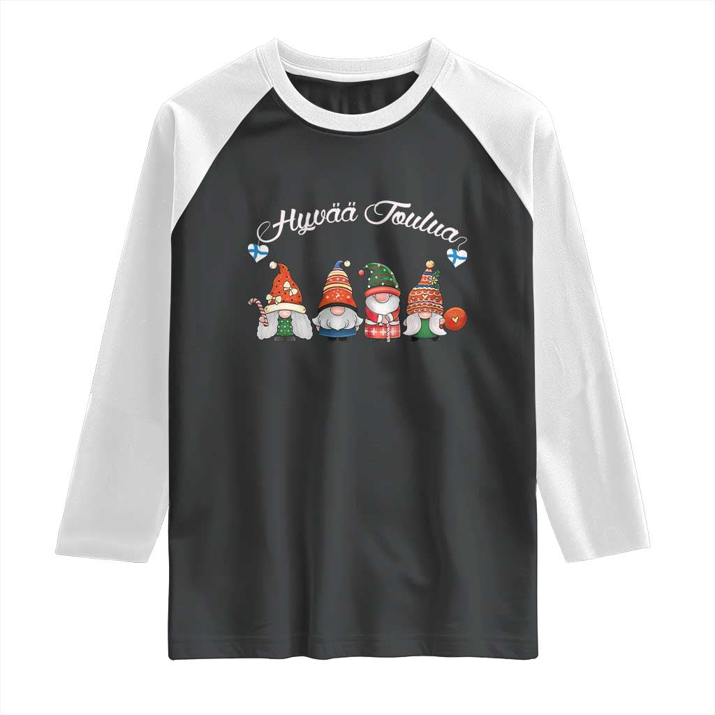 Hyvaa Joulua Raglan Shirt Finland Christmas Gnome Korsnäs Sweater TS11 Black White Print Your Wear