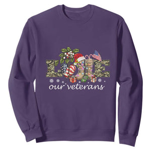 Love Our Veterans Sweatshirt Veterans Day Proud Military American Flag TS11 Purple Print Your Wear