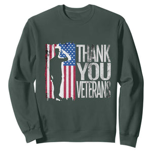 Thank You Veterans Sweatshirt Veterans Day Proud Military American Flag TS11 Dark Forest Green Print Your Wear