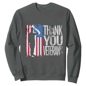 Thank You Veterans Sweatshirt Veterans Day Proud Military American Flag TS11 Dark Heather Print Your Wear