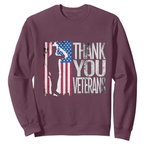 Thank You Veterans Sweatshirt Veterans Day Proud Military American Flag TS11 Maroon Print Your Wear