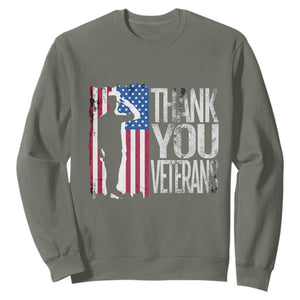 Thank You Veterans Sweatshirt Veterans Day Proud Military American Flag TS11 Military Green Print Your Wear