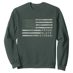 Proud Black Veteran Sweatshirt Veterans Day Proud Vintage American Flag Military TS11 Dark Forest Green Print Your Wear