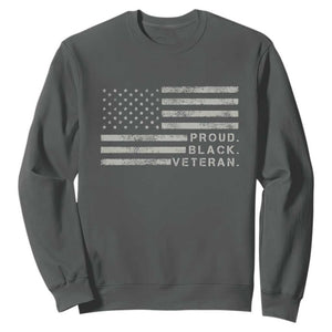 Proud Black Veteran Sweatshirt Veterans Day Proud Vintage American Flag Military TS11 Dark Heather Print Your Wear