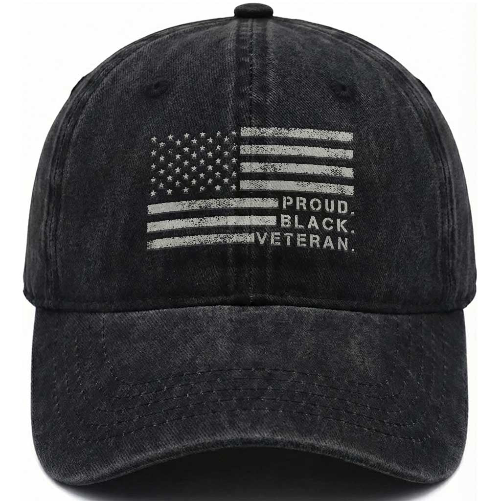 Proud Black Veteran Washed Cotton Baseball Cap Veterans Day Proud Vintage American Flag Military TS11 Washed Cap Universal Fit Print Your Wear