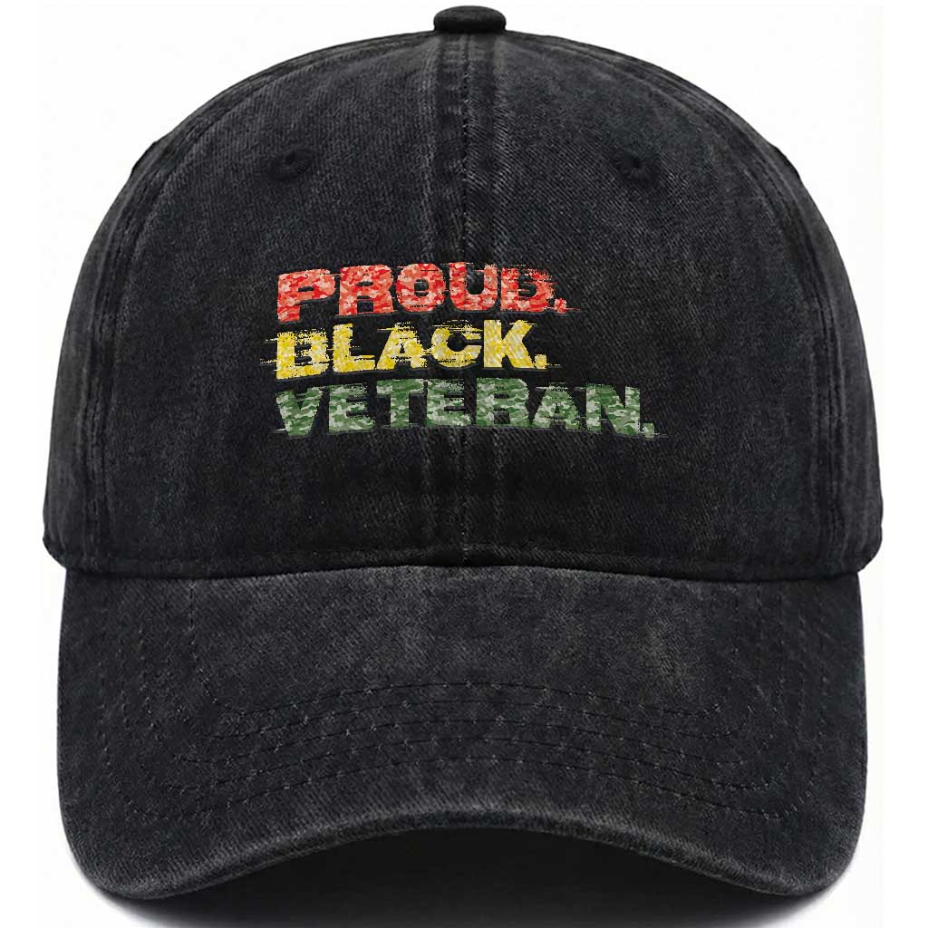 Proud Black Veteran Washed Cotton Baseball Cap Veterans Day Proud Military Camouflage TS11 Washed Cap Universal Fit Black Print Your Wear