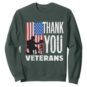 Thank You Veterans Sweatshirt American Flag Veterans Day TS11 Dark Forest Green Print Your Wear