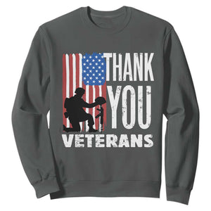 Thank You Veterans Sweatshirt American Flag Veterans Day TS11 Dark Heather Print Your Wear