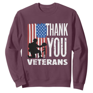 Thank You Veterans Sweatshirt American Flag Veterans Day TS11 Maroon Print Your Wear