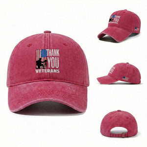 Thank You Veterans Washed Cotton Baseball Cap American Flag Veterans Day TS11 Washed Cap Universal Fit Red Print Your Wear