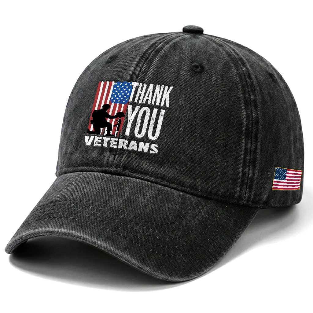 Thank You Veterans Washed Cotton Baseball Cap American Flag Veterans Day TS11 Print Your Wear