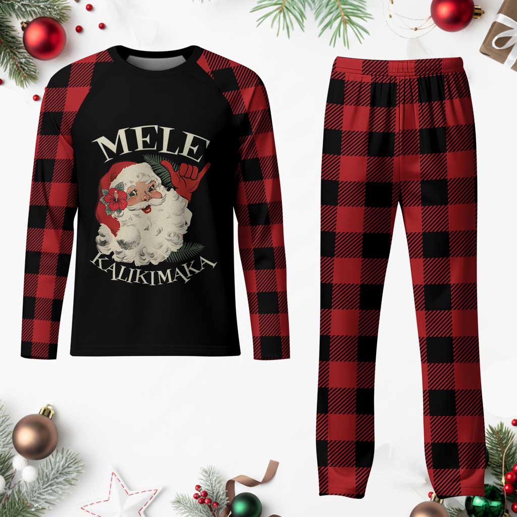 Xmas In Hawaii Plaid Pajama Set Mele Kalikimaka Retro Santa Shaka Aloha TS11 Buffalo Plaid Print Your Wear