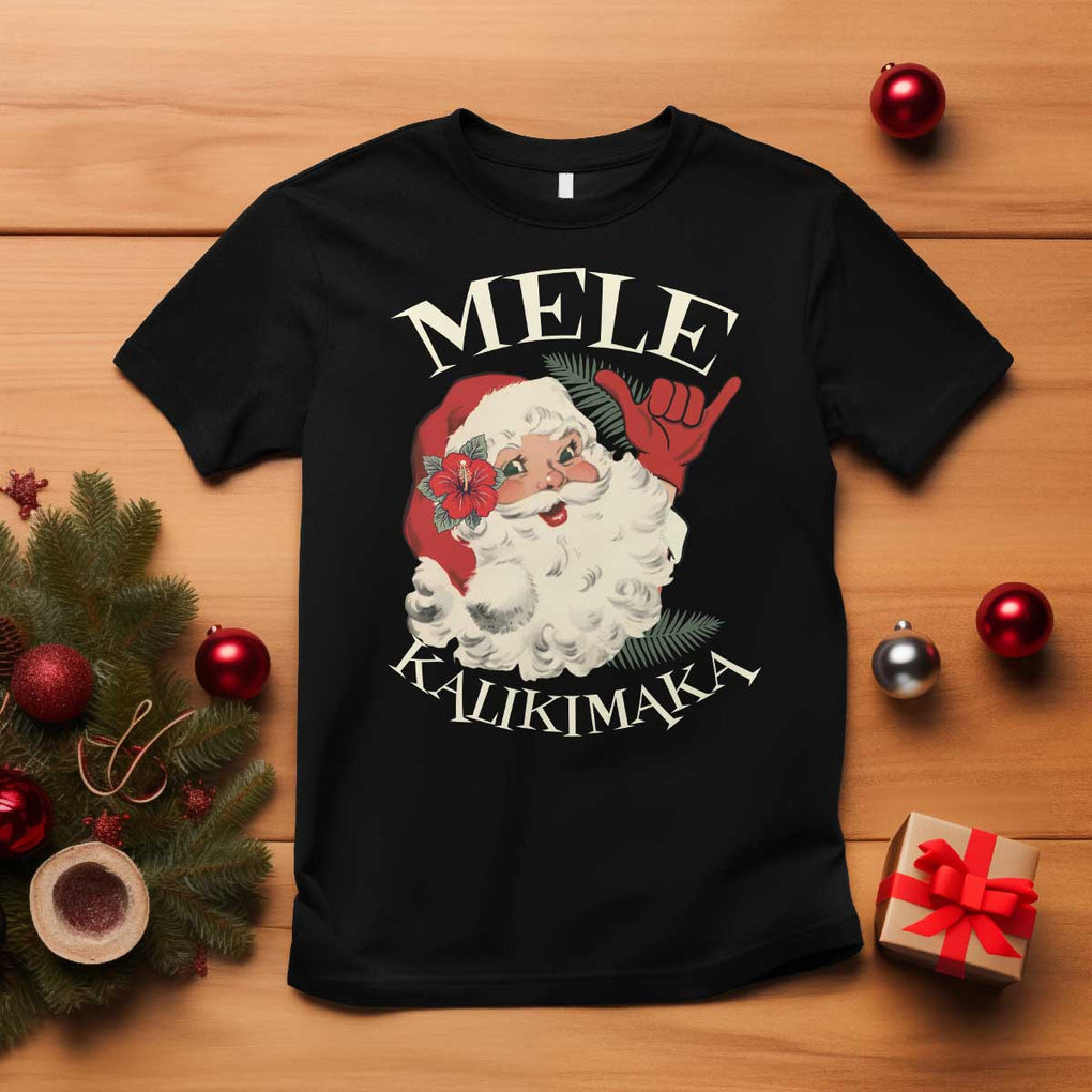 Christmas In Hawaii T Shirt Mele Kalikimaka Retro Santa Shaka Aloha Xmas TS11 Black Print Your Wear