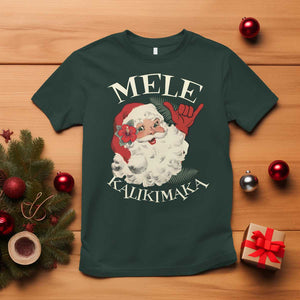 Christmas In Hawaii T Shirt Mele Kalikimaka Retro Santa Shaka Aloha Xmas TS11 Dark Forest Green Print Your Wear