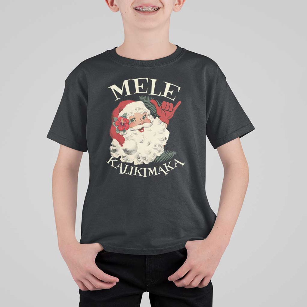 Christmas In Hawaii T Shirt For Kid Mele Kalikimaka Retro Santa Shaka Aloha Xmas TS11 Black Print Your Wear