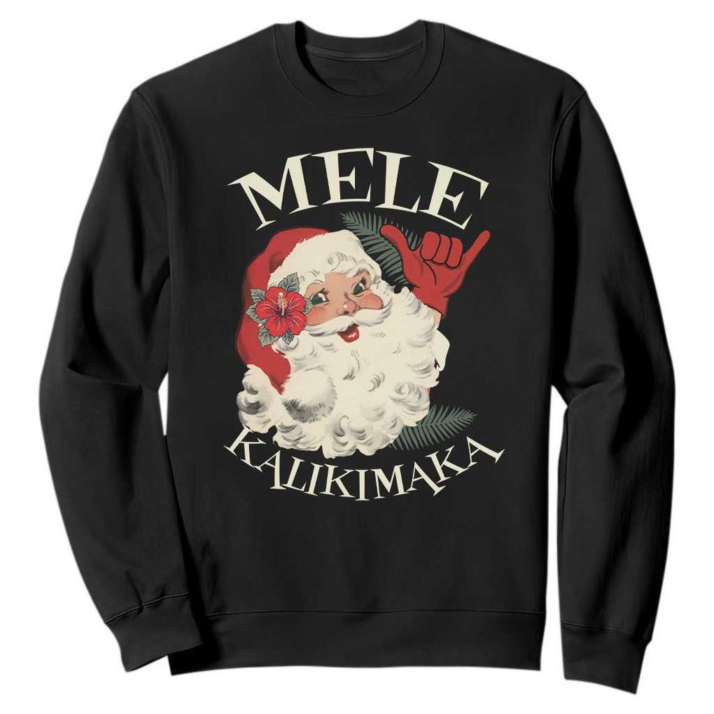 Christmas In Hawaii Sweatshirt Mele Kalikimaka Retro Santa Shaka Aloha Xmas TS11 Black Print Your Wear