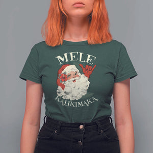 Christmas In Hawaii T Shirt For Women Mele Kalikimaka Retro Santa Shaka Aloha Xmas TS11 Dark Forest Green Print Your Wear