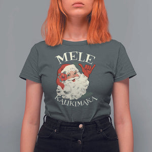 Christmas In Hawaii T Shirt For Women Mele Kalikimaka Retro Santa Shaka Aloha Xmas TS11 Dark Heather Print Your Wear