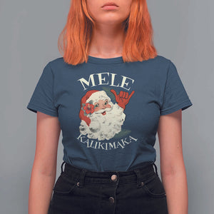 Christmas In Hawaii T Shirt For Women Mele Kalikimaka Retro Santa Shaka Aloha Xmas TS11 Navy Print Your Wear