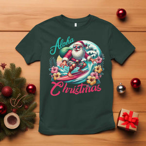 Christmas In Hawaii T Shirt Aloha Christmas Santa Surfing Hibiscus Flower TS11 Dark Forest Green Print Your Wear