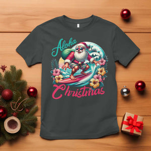 Christmas In Hawaii T Shirt Aloha Christmas Santa Surfing Hibiscus Flower TS11 Dark Heather Print Your Wear