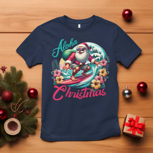 Christmas In Hawaii T Shirt Aloha Christmas Santa Surfing Hibiscus Flower TS11 Navy Print Your Wear